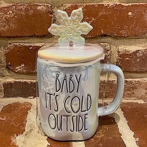 Rae Dunn BABY IT’S COLD OUTSIDE Iridescent Mug with Snowflake Topper